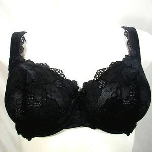 38D Felina 110026 Monica Unlined Lace Semi Demi UW Bra Black NWT